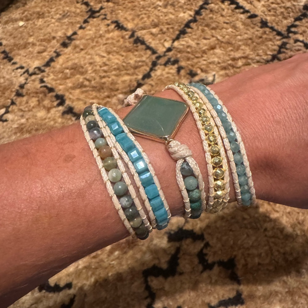 Bohemian Wrap Bracelet with Blue and Gold Accents